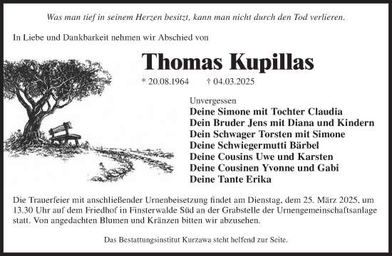 Traueranzeige von Thomas Kupillas von WochenKurier