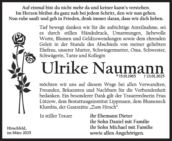 Traueranzeige von Ulrike Naumann von WochenKurier