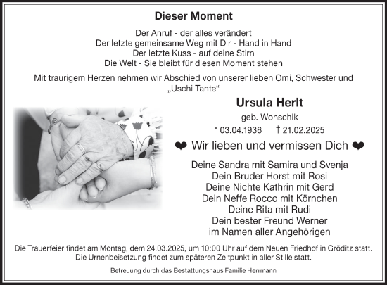 Traueranzeige von Ursula Herlt von WochenKurier