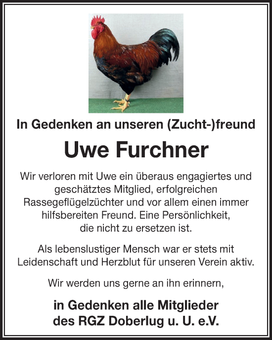 Traueranzeige von Uwe Furchner von WochenKurier