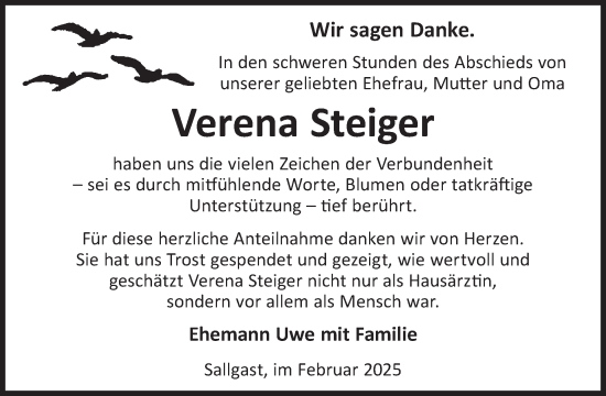 Traueranzeige von Verena Steiger von WochenKurier