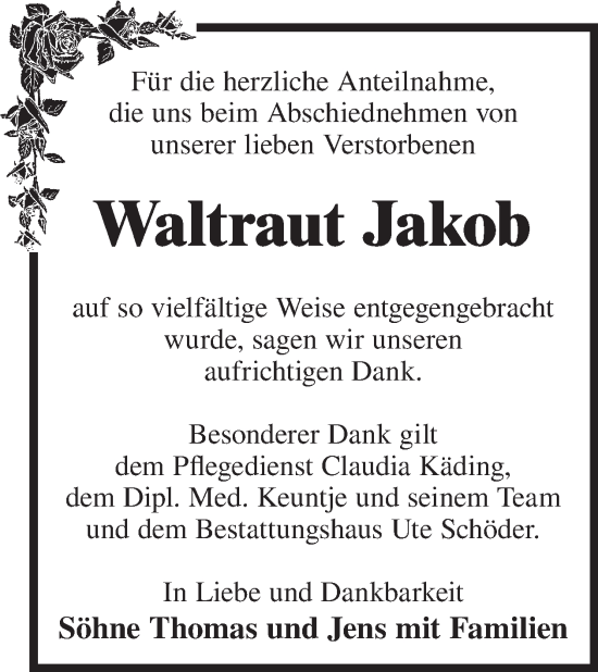 Traueranzeige von Waltraut Jakob von WochenKurier