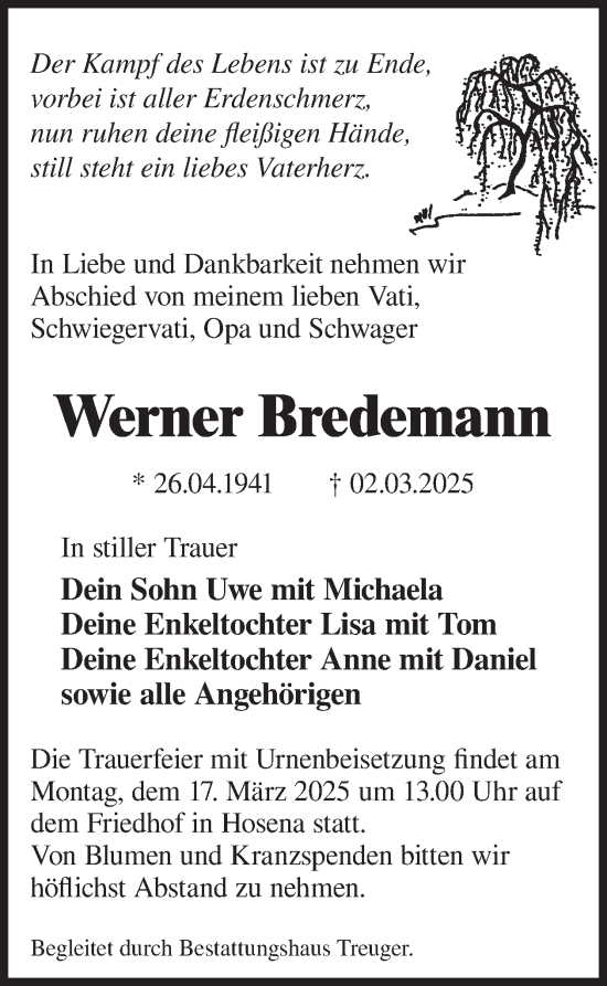 Traueranzeige von Werner Bredemann von WochenKurier