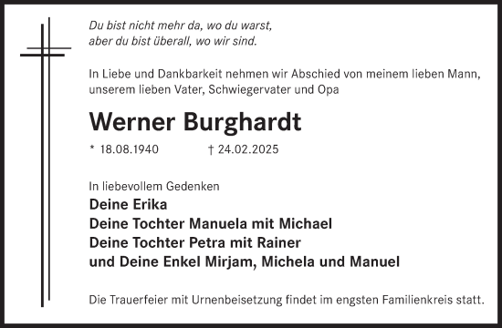 Traueranzeige von Werner Burghardt von WochenKurier