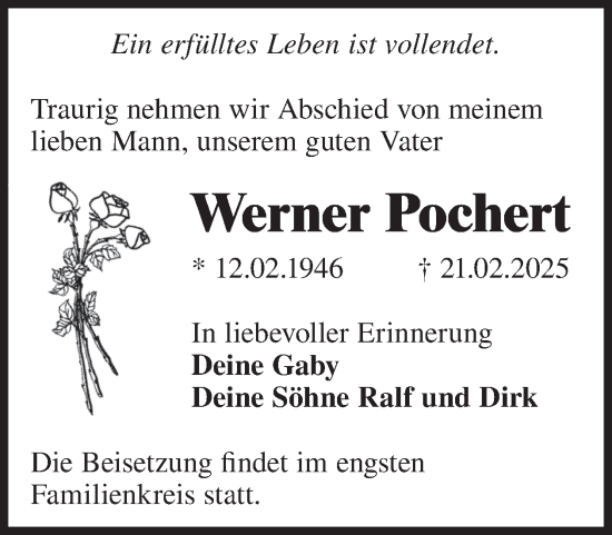 Traueranzeige von Werner Pochert von WochenKurier