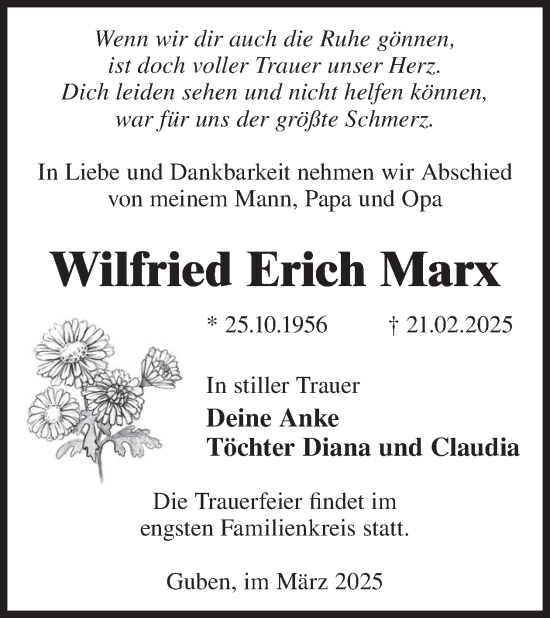 Traueranzeige von Wilfried Erich Marx von WochenKurier