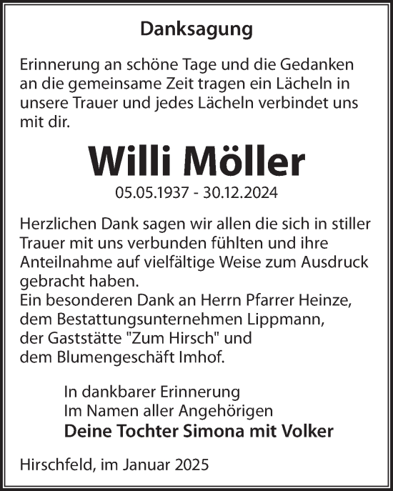 Traueranzeige von Willi Möller von WochenKurier