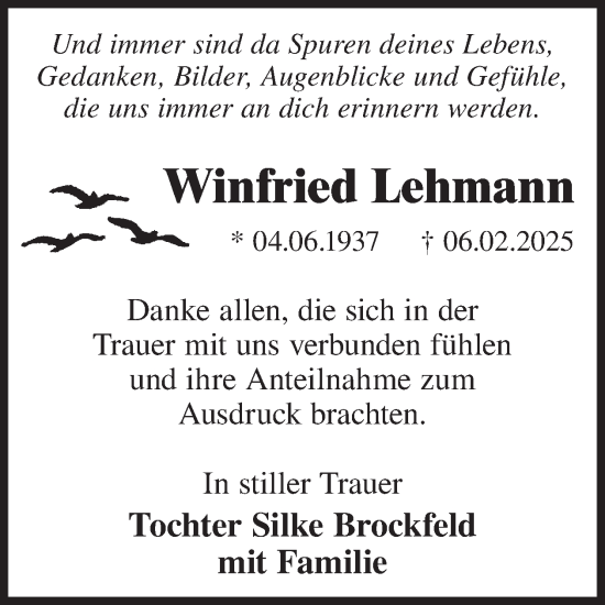 Traueranzeige von Winfried Lehmann von WochenKurier