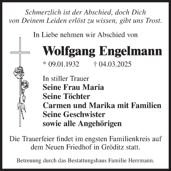 Traueranzeige von Wolfgang Engelmann von WochenKurier