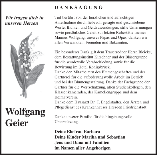 Traueranzeige von Wolfgang Geier von WochenKurier