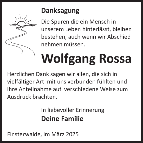 Traueranzeige von Wolfgang Rossa von WochenKurier