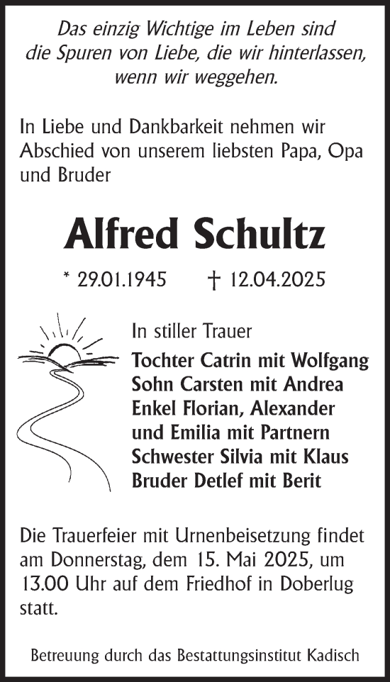 Traueranzeige von Alfred Schultz von WochenKurier