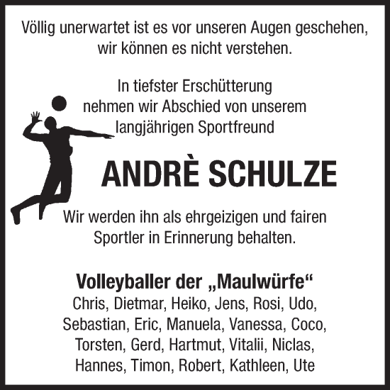 Traueranzeige von Andre Schulze von WochenKurier