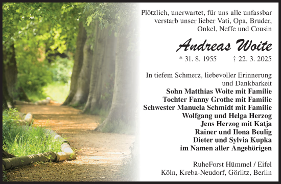 Traueranzeige von Andreas Woite von WochenKurier