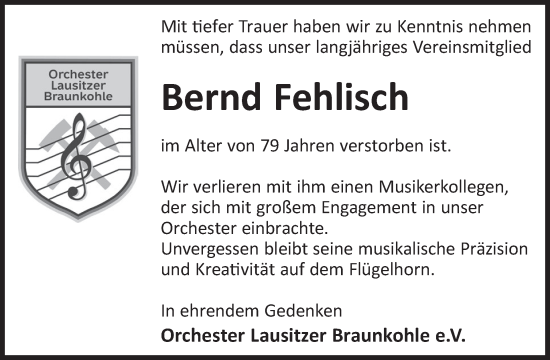 Traueranzeige von Bernd Fehlisch von WochenKurier