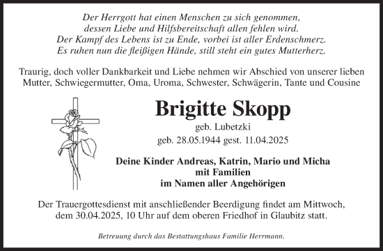 Traueranzeige von Brigitte Skopp von WochenKurier