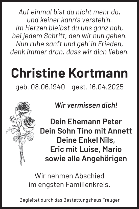 Traueranzeige von Christine Kortmann von WochenKurier