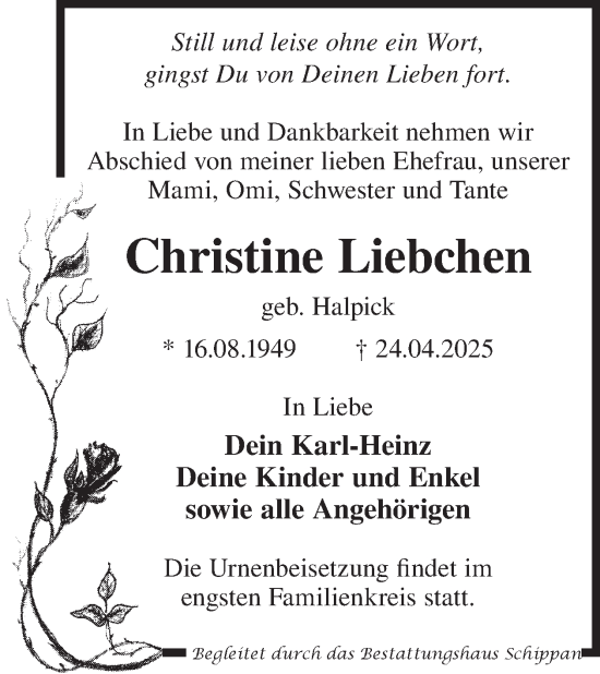 Traueranzeige von Christine Liebchen von WochenKurier