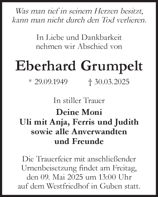 Traueranzeige von Eberhard Grumpelt von WochenKurier