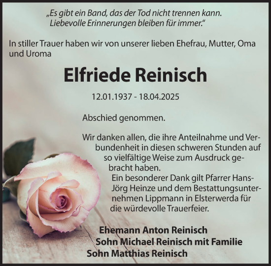 Traueranzeige von Elfriede Reinisch von WochenKurier