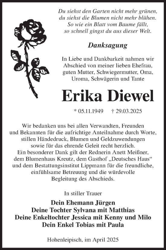 Traueranzeige von Erika Diewel von WochenKurier