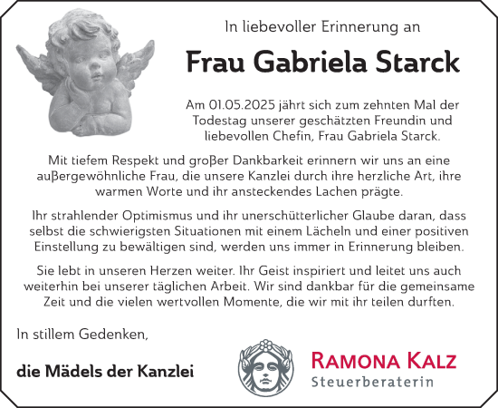 Traueranzeige von Gabriela Starck von WochenKurier