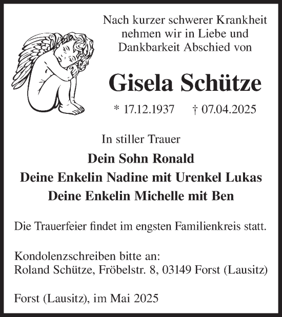 Traueranzeige von Gisela Schütze von WochenKurier