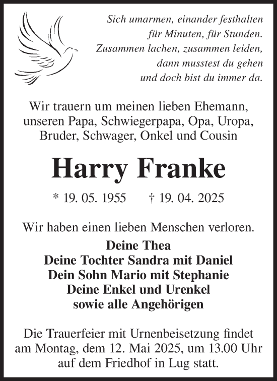 Traueranzeige von Harry Franke von WochenKurier