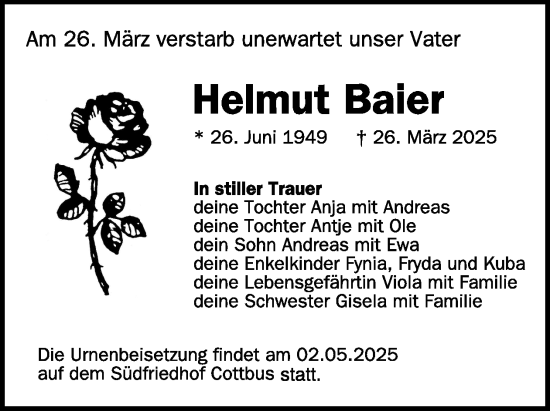 Traueranzeige von Helmut Baier von WochenKurier