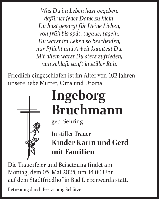 Traueranzeige von Ingeborg Bruchmann von WochenKurier