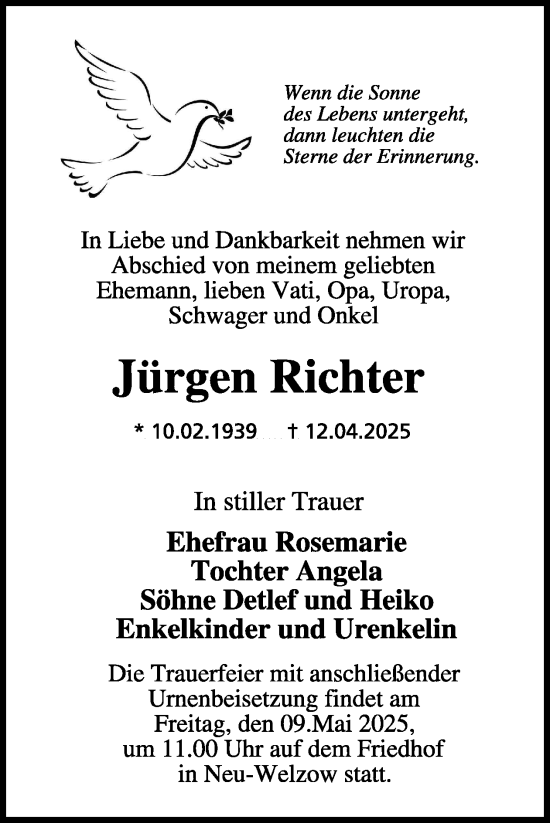 Traueranzeige von Jürgen Richter von WochenKurier