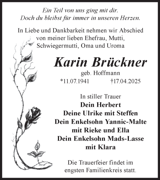 Traueranzeige von Karin Brückner von WochenKurier