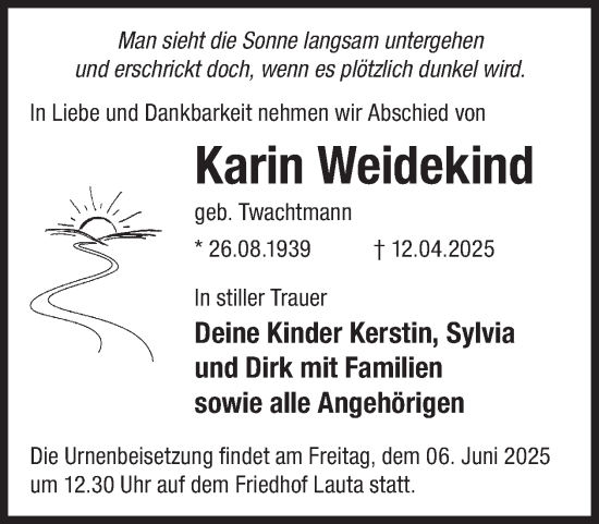 Traueranzeige von Karin Weidekind von WochenKurier