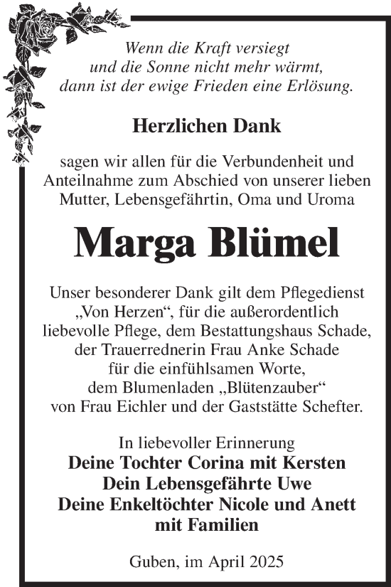 Traueranzeige von Marga Blümel von WochenKurier