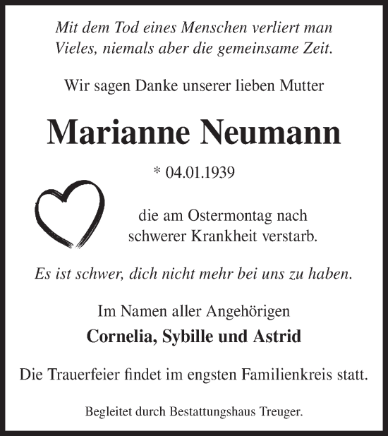Traueranzeige von Marianne Neumann von WochenKurier