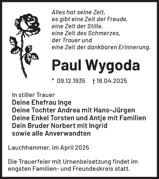 Traueranzeige von Paul Wygoda von WochenKurier