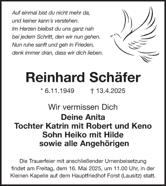 Traueranzeige von Reinhard Schäfer von WochenKurier