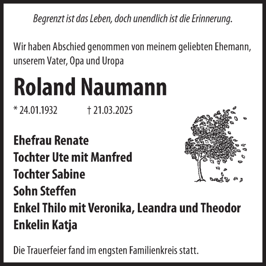 Traueranzeige von Roland Naumann von WochenKurier