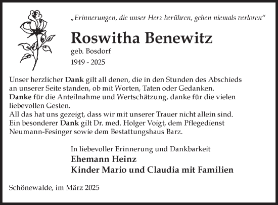 Traueranzeige von Roswitha Benewitz von WochenKurier