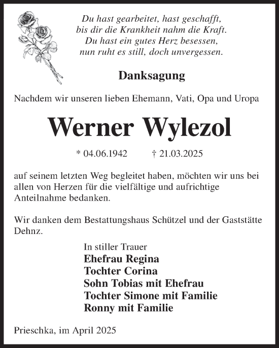 Traueranzeige von Werner Wylezol von WochenKurier