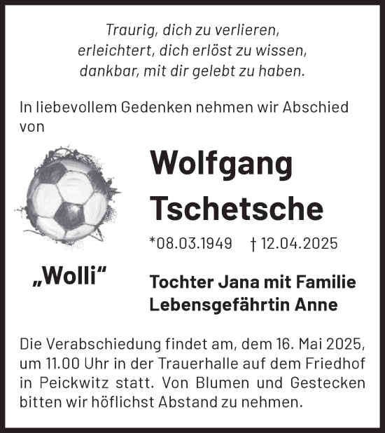 Traueranzeige von Wolfgang Tschetsche von WochenKurier