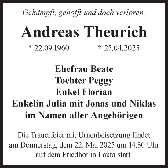 Traueranzeige von Andreas Theurich von WochenKurier