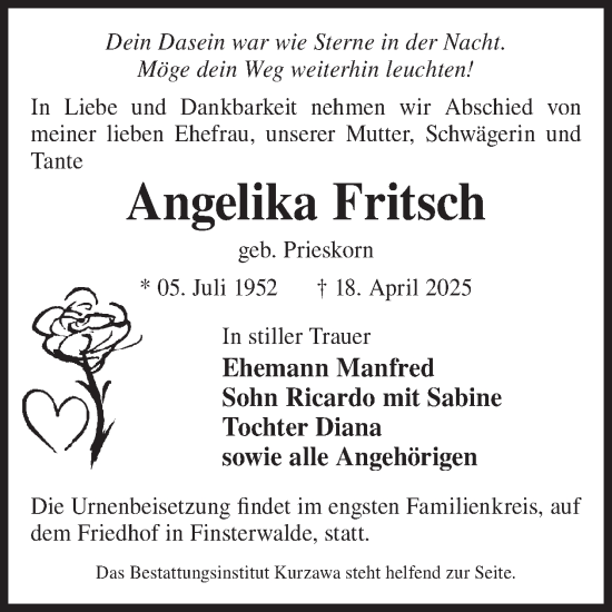 Traueranzeige von Angelika Fritsch von WochenKurier