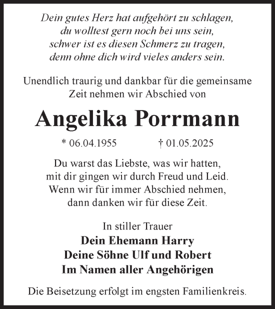 Traueranzeige von Angelika Porrmann von WochenKurier