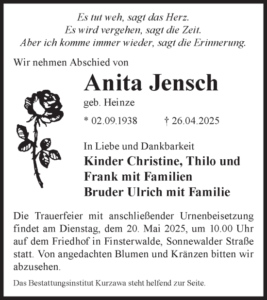 Traueranzeige von Anita Jensch von WochenKurier