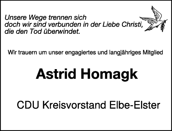 Traueranzeige von Astrid Homagk von WochenKurier