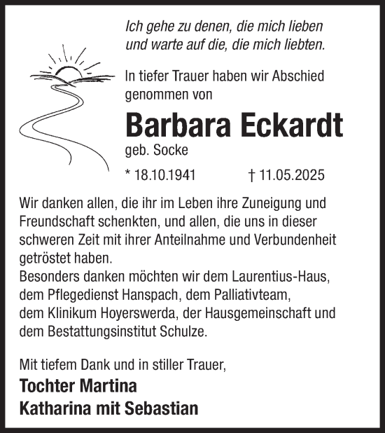 Traueranzeige von Barbara Eckardt von WochenKurier