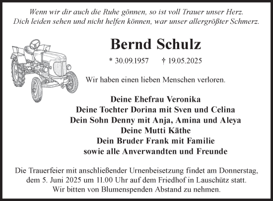 Traueranzeige von Bernd Schulz von WochenKurier