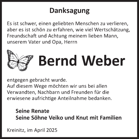 Traueranzeige von Bernd Weber von WochenKurier