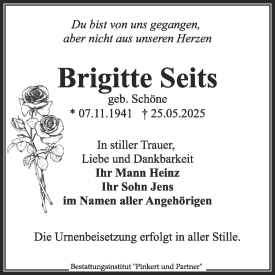 Traueranzeige von Brigitte Seits von WochenKurier